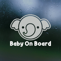 baby on board decal, baby on board decals, baby on board sticker, dye cut vinyl baby on board decal, get decaled, vinyl stickers, dye cut vinyl baby on board decal, decal shop, baby on board elephant decal