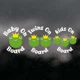 Multi Color Die Cut Vinyl Baby / Kid's / Twins On Board Decal - Frog Theme