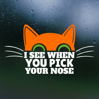 Funny Die Cut Vinyl "I See When You Pick Your Nose" Cat Decal - Car Decal, Truck Decal, Rear Window Decal