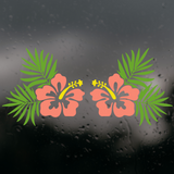 Tropical flower and leaf design on a wet surface
