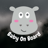 Die Cut Vinyl Multi Color Hippo Baby On Board Car / Truck / Window Decal