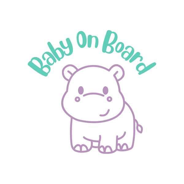Hippo Baby On Board Waterproof Die Cut Vinyl Car Decal