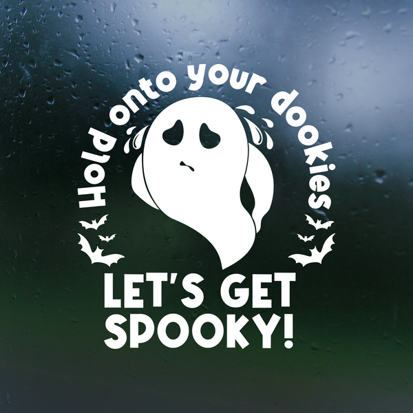 Let's Get Spooky Funny Halloween Ghost Decal for Car, Window, Mirror, Laptop, Mug & More