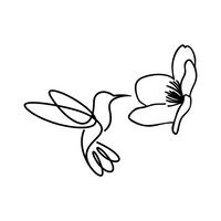 Humming Bird With Flower Line Art Decal - Waterproof Die Cut Vinyl Decal