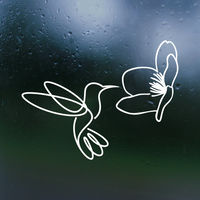 Humming Bird With Flower Line Art Decal - Waterproof Die Cut Vinyl Decal
