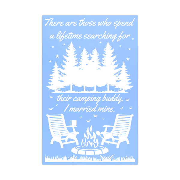 Die Cut Vinyl Camper Door Decal "Camping Buddy" - Waterproof vinyl camper decal