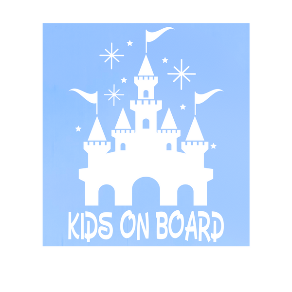 Waterproof Die Cut Vinyl Castle "Kids On Board" Decal - Vehicle Decal / Window Decal