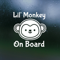 baby on board decal, baby on board decals, baby on board sticker, dye cut vinyl baby on board decal, get decaled, vinyl stickers, dye cut vinyl baby on board decal, decal shop, baby on monkey decal