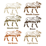 Set of moose illustrations in different brown shades on a white background