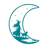 Die Cut Vinyl Decal - Witch Walking Her Dog On The Moon