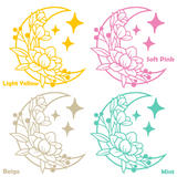 Die Cut Vinyl Floral Moon And Star Decal - Vehicle / Window / Craft Decal
