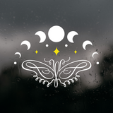 Moon Cycle With Line Art Butterfly Decal - Waterproof Die Cut Vinyl Decal for Cars, Trucks, Windows, Glass