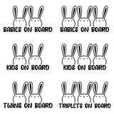 Bunny Rabbit Multiple Baby On Board Decal for Car, Truck, Windshield & More