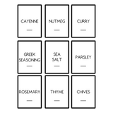 Grid of labels for various spices on a white background