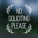 Soft Rectangle Foliage Framed "No Soliciting" Decal For Outdoor Doors / Windows