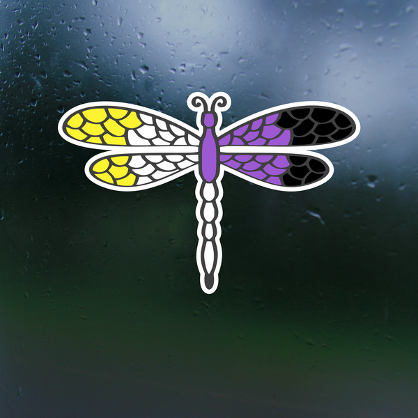 Non Binary Pride Waterproof Dragonfly Sticker Decal