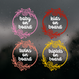 Die Cut Vinyl Rose Wreath Kids / Baby / Twins On Board Decal