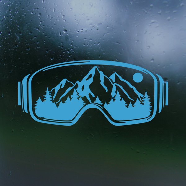 Snowy Mountain Scene in Ski Goggles Die Cut Vinyl Decal