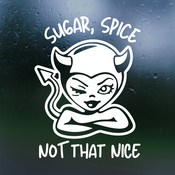 Die Cut Vinyl Funny "Sugar, Spice Not Very Nice" Decal - Vehicle, Window, Tumbler Decal