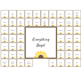 Grid of bagel flavor cards with 'Everything Bagel' branding on a white background