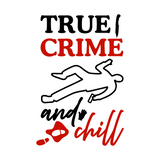 True Crime and Chill logo with text and silhouette on a white background