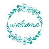 Die Cut Vinyl Removable 'Welcome' Decal With Floral Themed Circle Wreath - Get Decaled