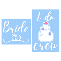 Two blue signs with 'Bride' and 'I do Crew' text on a white background