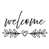 Waterproof Die Cut Vinyl "Welcome" Decal With Simple Foliage And Heart Accent
