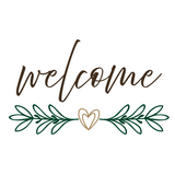 Waterproof Die Cut Vinyl "Welcome" Decal With Simple Foliage And Heart Accent