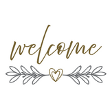 Waterproof Die Cut Vinyl "Welcome" Decal With Simple Foliage And Heart Accent