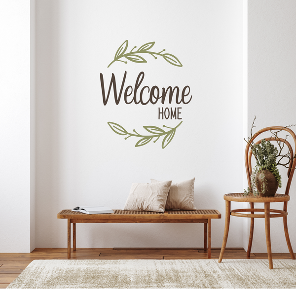 wall decal, wall decals, welcome home wreath, welcome home decal, living room decal, living room decorations, home decor, diy home decor, decal shop, get decaled