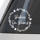 Die Cut Vinyl Boho Wreath Baby, Kids, Twins On Board Vinyl Decal - Get Decaled