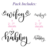 Wifey And Hubby Dye Cut Vinyl Decal Pack For Mug / Vehicle - Wedding decor