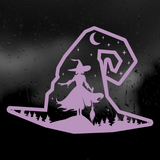 Halloween Themed Witch Scene Inside Witch Hat Decal - Waterproof Die Cut Vinyl Decal