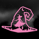 Halloween Themed Witch Scene Inside Witch Hat Decal - Waterproof Die Cut Vinyl Decal