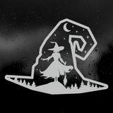 Halloween Themed Witch Scene Inside Witch Hat Decal - Waterproof Die Cut Vinyl Decal