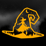 Halloween Themed Witch Scene Inside Witch Hat Decal - Waterproof Die Cut Vinyl Decal