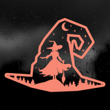 Halloween Themed Witch Scene Inside Witch Hat Decal - Waterproof Die Cut Vinyl Decal