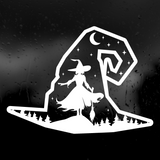 Halloween Themed Witch Scene Inside Witch Hat Decal - Waterproof Die Cut Vinyl Decal