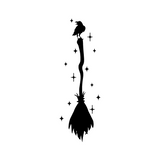 Die Cut Vinyl Witchen Broom With Perched Crow Decal