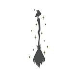 Die Cut Vinyl Witchen Broom With Perched Crow Decal