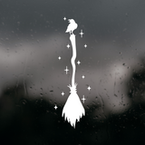 Die Cut Vinyl Witchen Broom With Perched Crow Decal