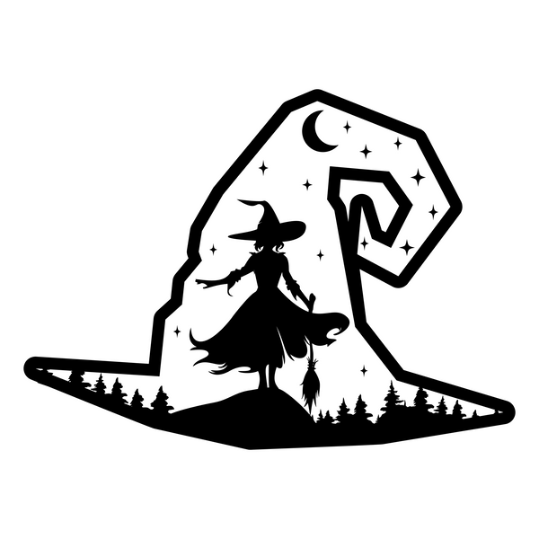 Halloween Themed Witch Scene Inside Witch Hat Decal - Waterproof Die Cut Vinyl Decal