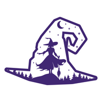 Halloween Themed Witch Scene Inside Witch Hat Decal - Waterproof Die Cut Vinyl Decal