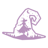Halloween Themed Witch Scene Inside Witch Hat Decal - Waterproof Die Cut Vinyl Decal