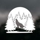 Die Cut Vinyl Howling Wolf In Forest Decal