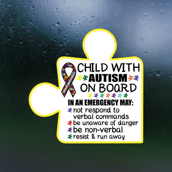 Child With Autism On Board Decal Vinyl Sticker Decal