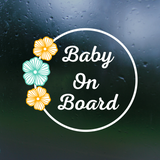 baby on board decal, baby on board decals, baby on board sticker, dye cut vinyl baby on board decal, get decaled, vinyl stickers, dye cut vinyl baby on board decal, decal shop,  flower wreath baby on board decal