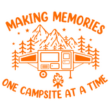 dye cut vinyl campsite mountain tree star scene decal that says making memories one campsite at a time by get decaled. camping, camper decal, trailer decal, rv decal, truck decal, motor home decal, car decal.