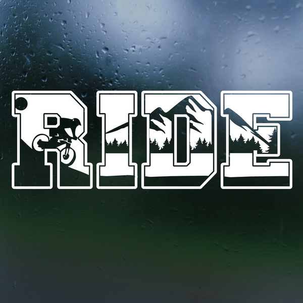 Custom Dye Cut Vinyl Mountain Biker Decal "RIDE" - Sticker Decal